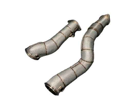 Heat-wrapped S58 downpipes for BMW G8X M3/M4 and G87 M2