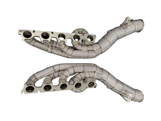 Heat-wrapped V10 long-tube headers for Lamborghini Huracan and Audi R8
